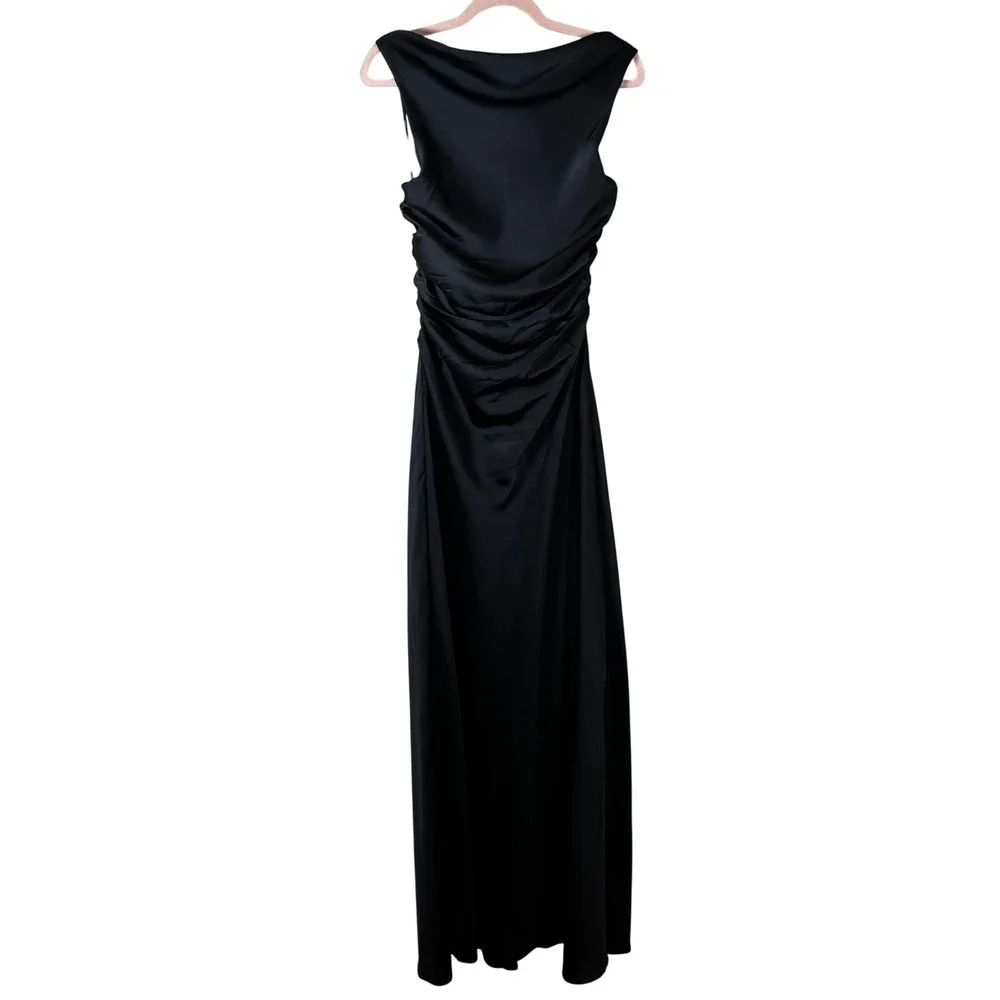Lulus Black Elegant Cowl Neck Maxi Dress Gown M Cut Out Back Formal Prom Glam - Picture 2 of 11